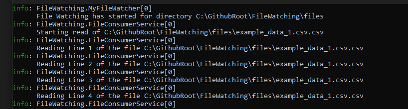 Logs showing the events firing off of reading the newly created file